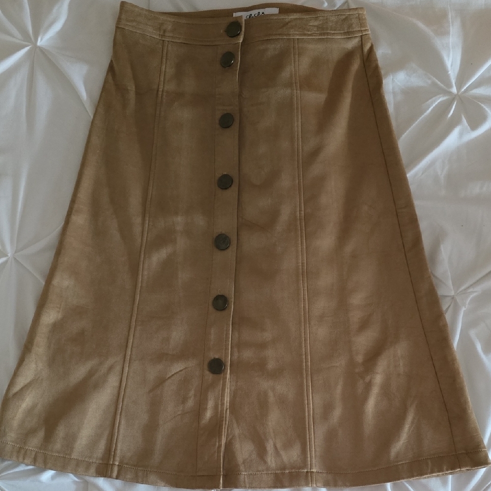 Lulu's Tan Knee-Length A-Line Skirt for Work